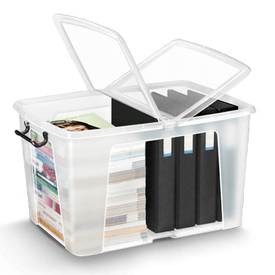 Strata HW686 Aufbewahrungsbox 65 l (mit Deckel) – Kunststoff – schwarz/transparent – 590 × 350 × 450 mm