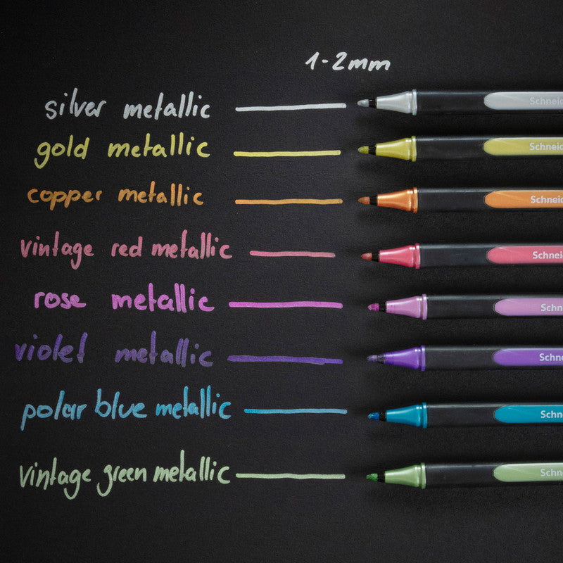 Schneider Schreibgeräte Schneider Paint Marker Paint-It 020 – Rundspitze 1-2 mm – Sortiert – 8er-Set – Für dunkle Oberflächen geeignet