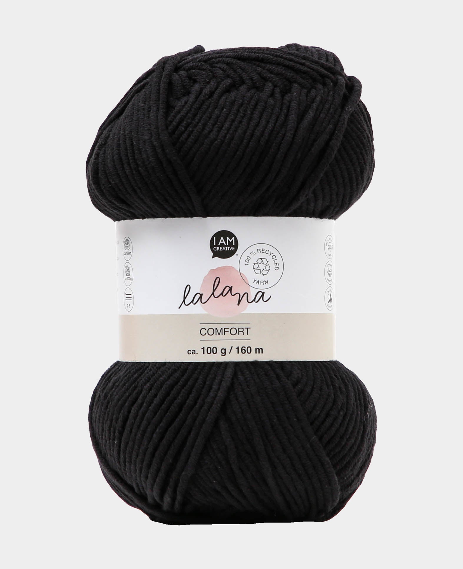 lalana Comfort Garn Schwarz – 100 g, 160 m, Nadel 3 mm, 55% Baumwolle/45% Polyacryl, 1 Stk.