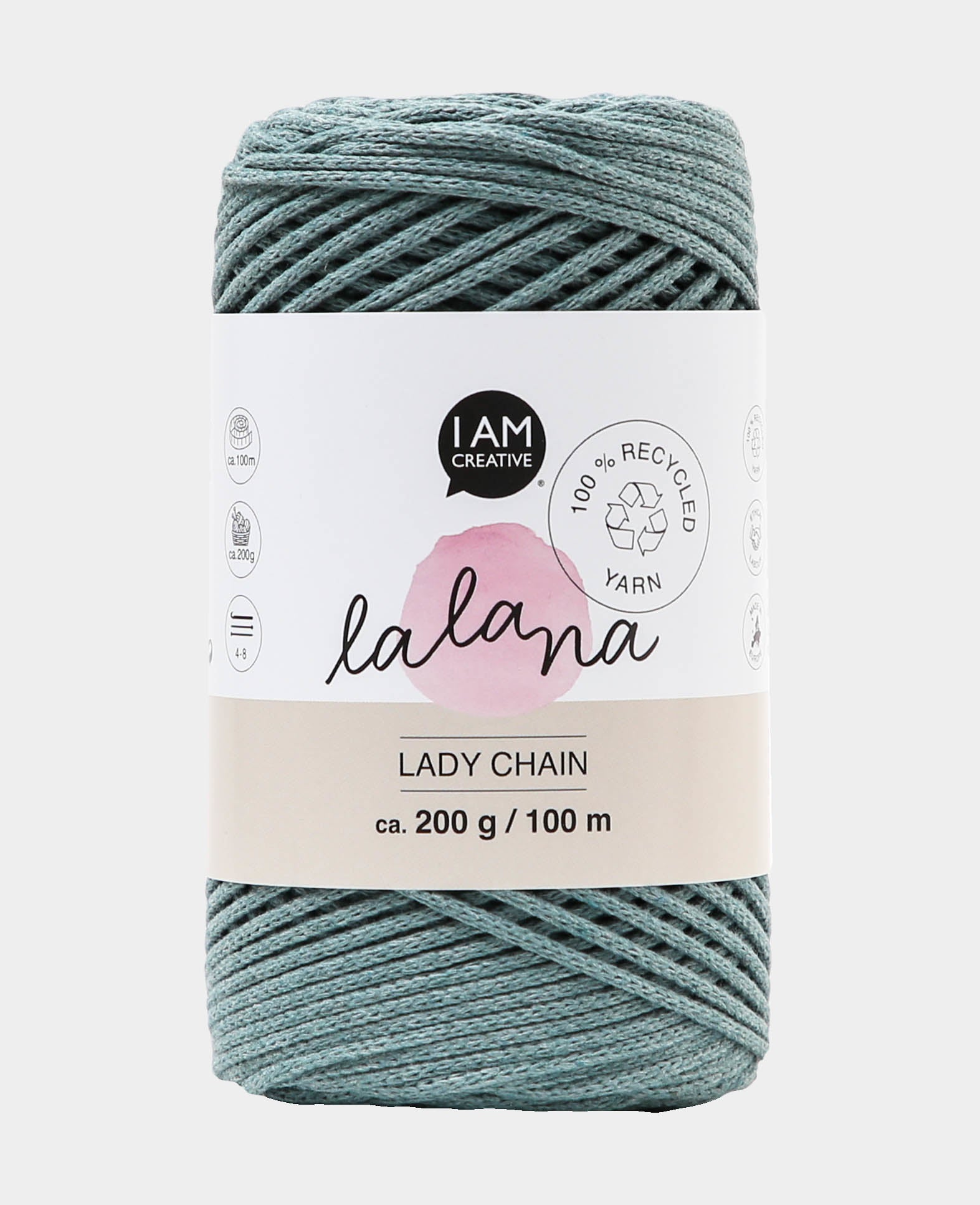 lalana Lady Chain Garn Blaugrau – 200 g, 100 m, Nadel 8 mm, 80% Baumwolle/20% Mischfasern, 1 Stk.