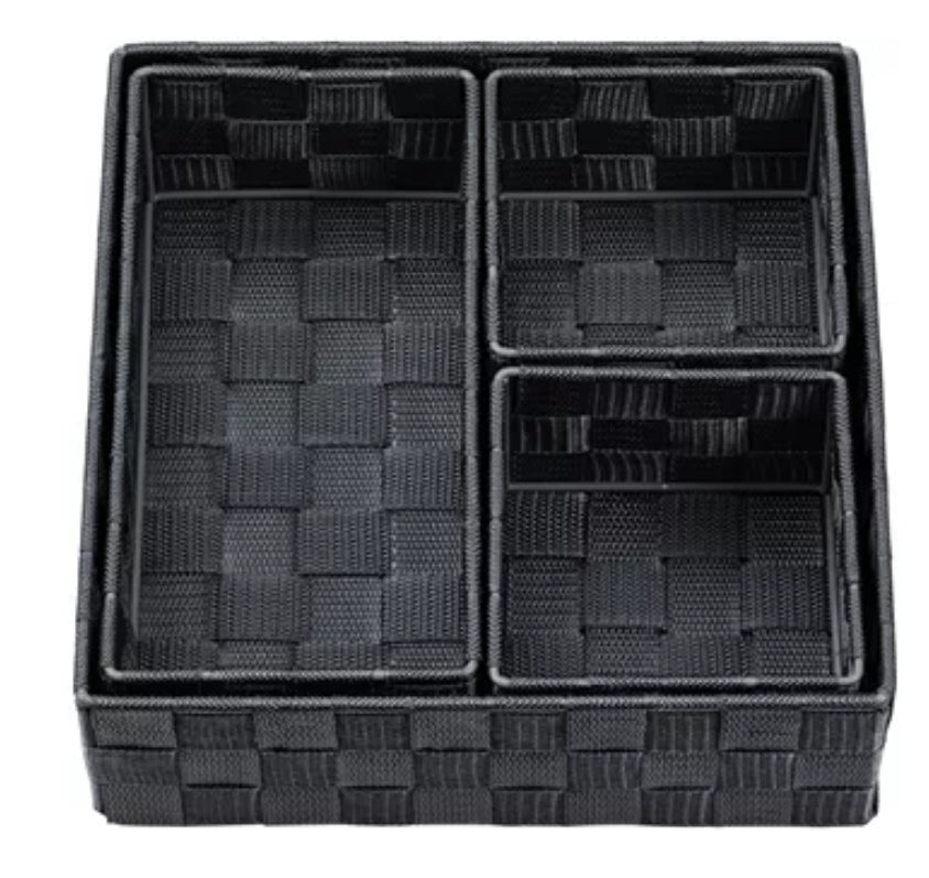 Diaqua Irina Aufbewahrungskorb – Polypropylen – Schwarz – 260 × 80 × 260 mm – 4-teiliges Set