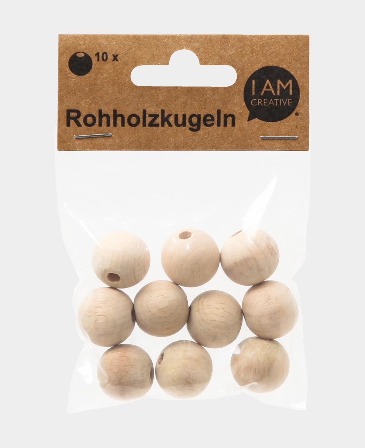 lalana Holzperlen, rund – natur – Ø 20 mm, Loch 4 mm – 10 Stk.