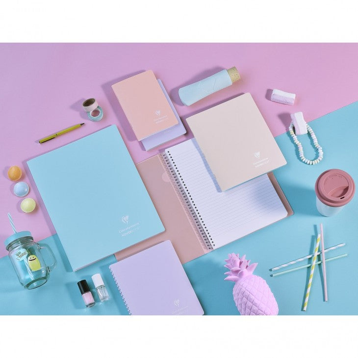Clairefontaine Collegeblock – A4 – 90 g/m² – Doppelspirale, 2 Taschen, abgerundete Kanten, hellrosa, PEFC