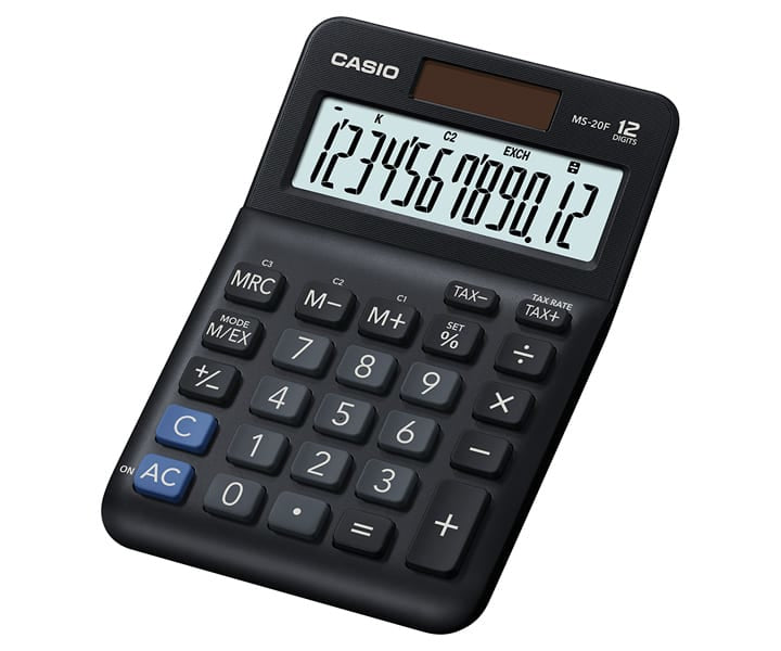 Casio Tischrechner MS-20F – 12-stellig – Solar/Batterie – Schwarz
