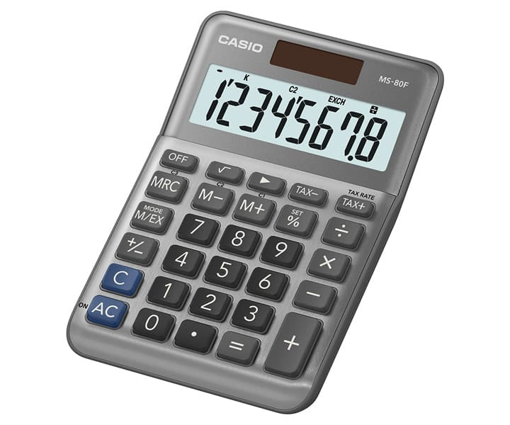 Casio Tischrechner MS-80F – 8-stellig – Solar/Batterie – Grau