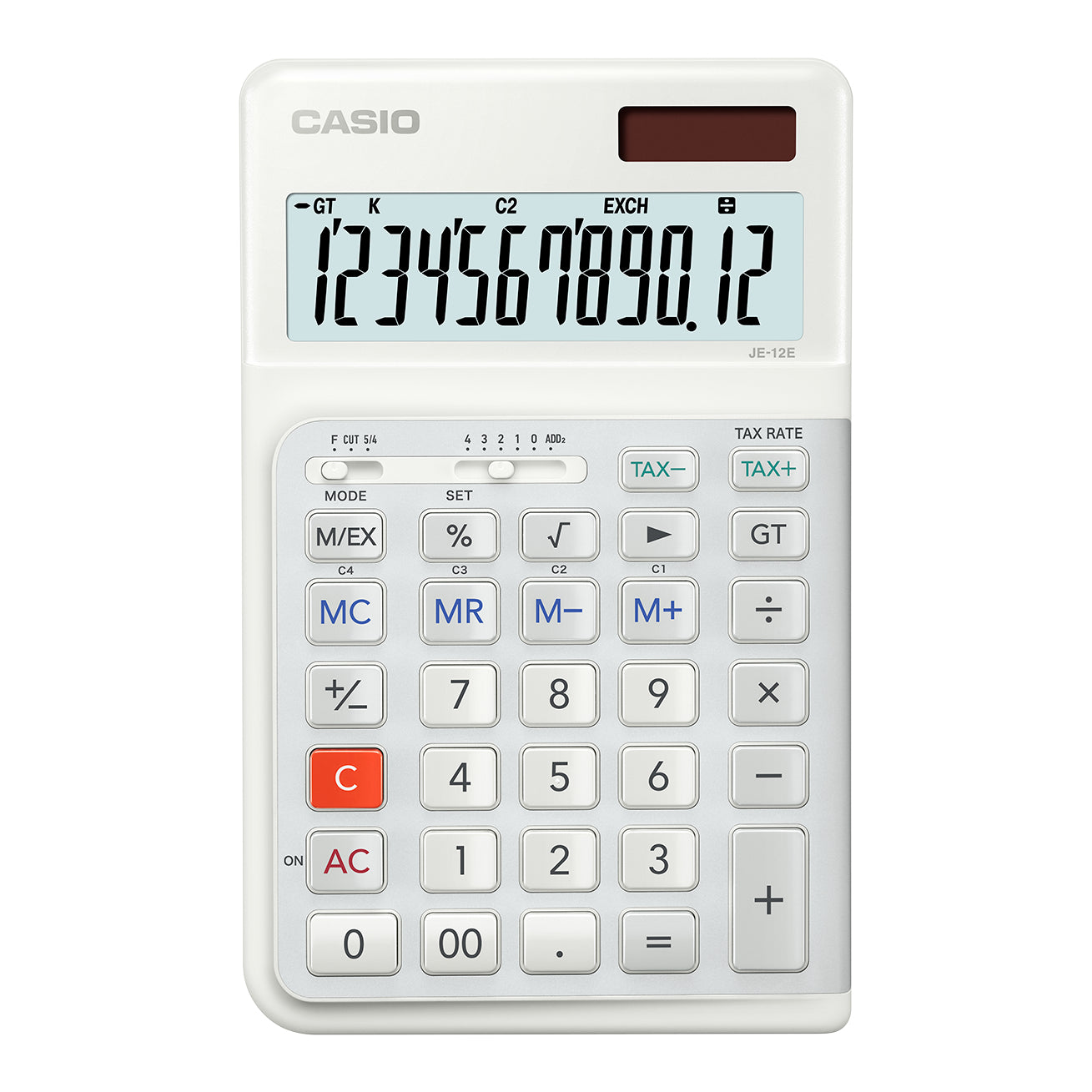 Casio Tischrechner JE-12E – 12-stellig – Solar/Batterie – Weiss