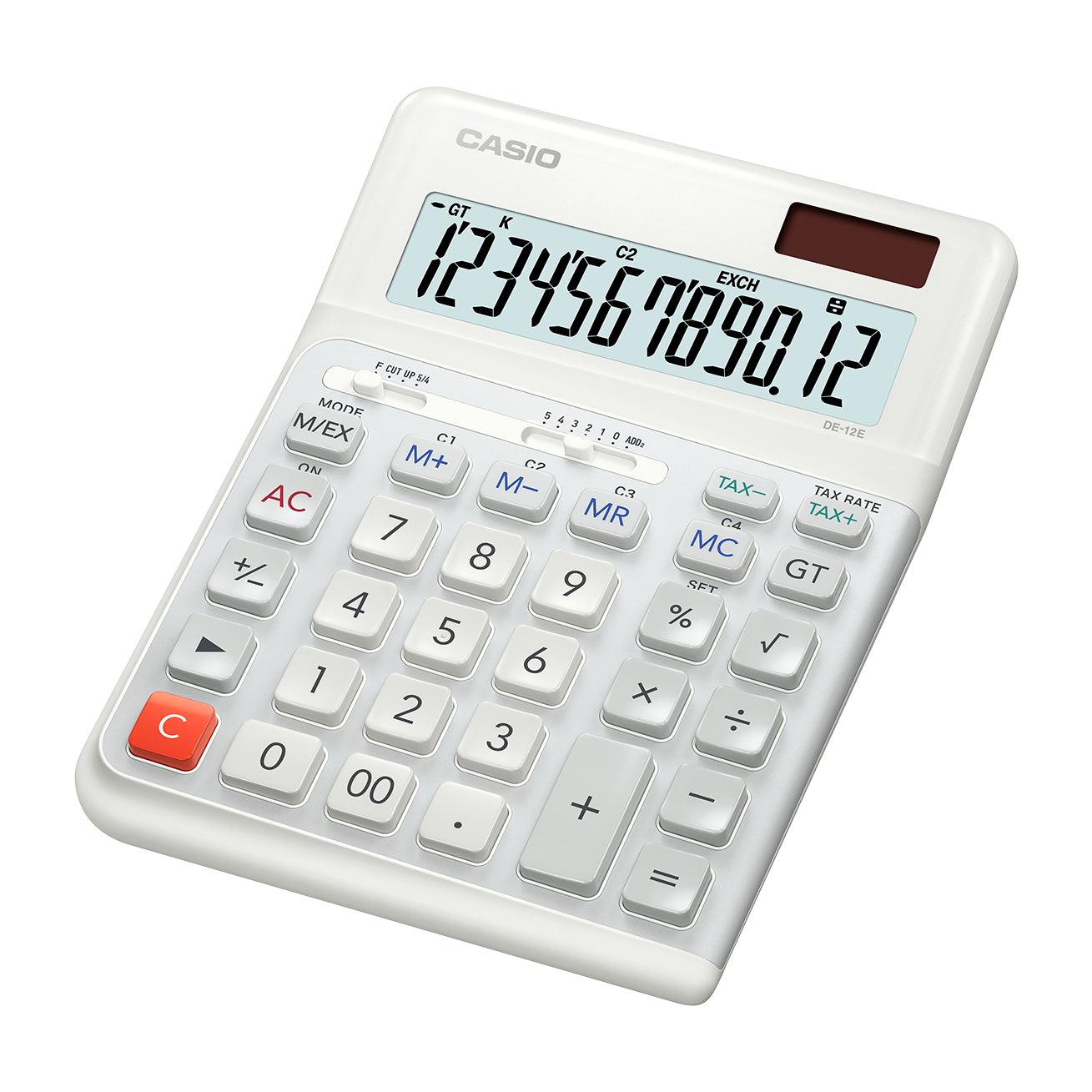 Casio Tischrechner DE-12E-WE, 12-stellig, Solar/Batterie, Weiss