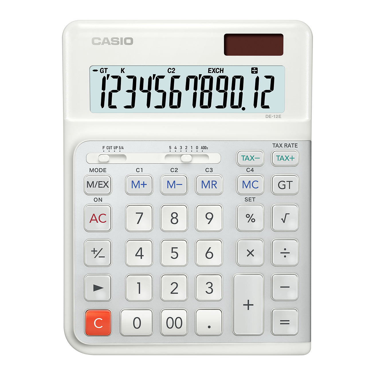 Casio Tischrechner DE-12E-WE, 12-stellig, Solar/Batterie, Weiss