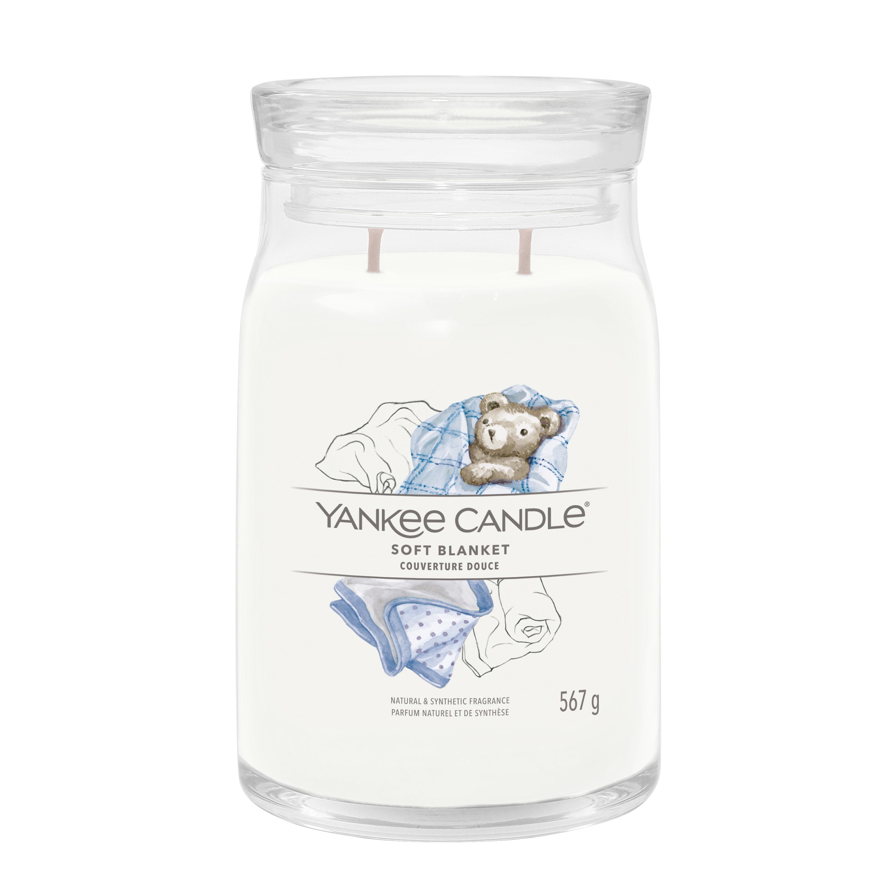 Yankee Candle Duftkerze – Soft Blanket – Brombeere – 567 g – 90 h – 9,4×15,7 cm (D×H) – Weiss