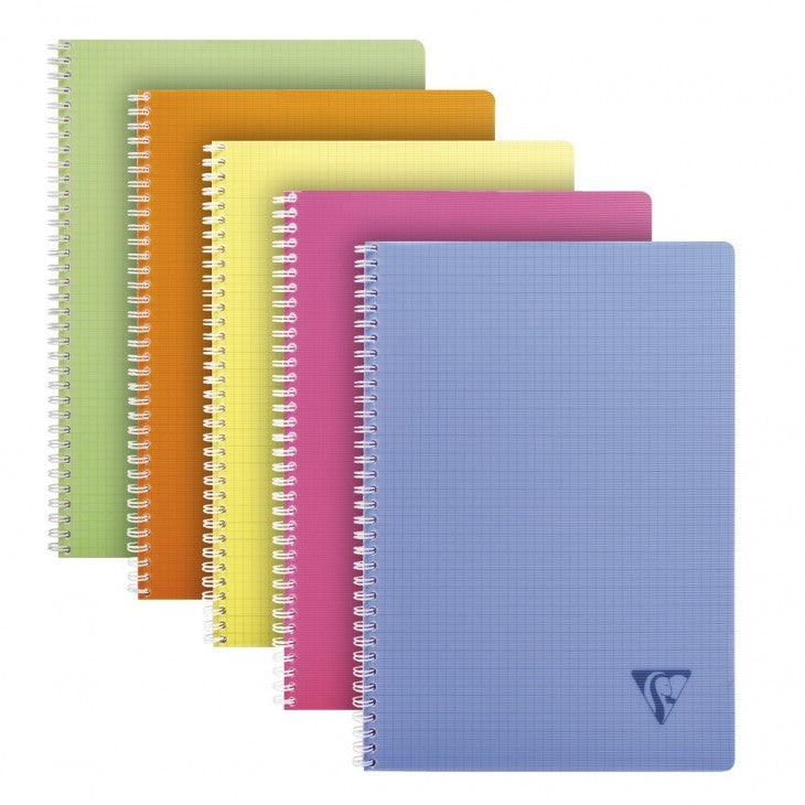Clairefontaine Spiralheft – A4 – 50 Blatt – 90 g/m² – Doppelspirale, PP-Umschlag, mehrfarbig, PEFC, 5 Stück