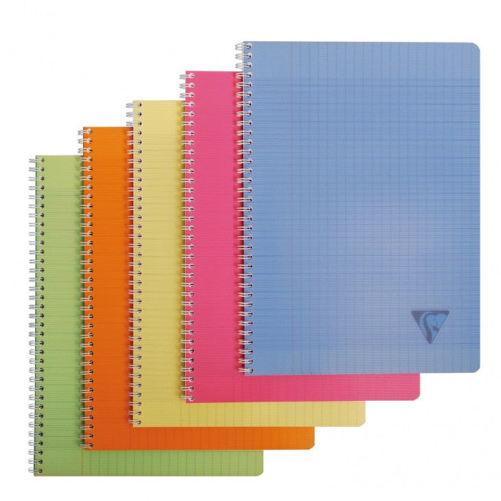 Clairefontaine Spiralbuch – A4 – 50 Blatt – 90 g/m² – Doppelspirale, PP-Einband, mehrfarbig, PEFC, 5 Stück
