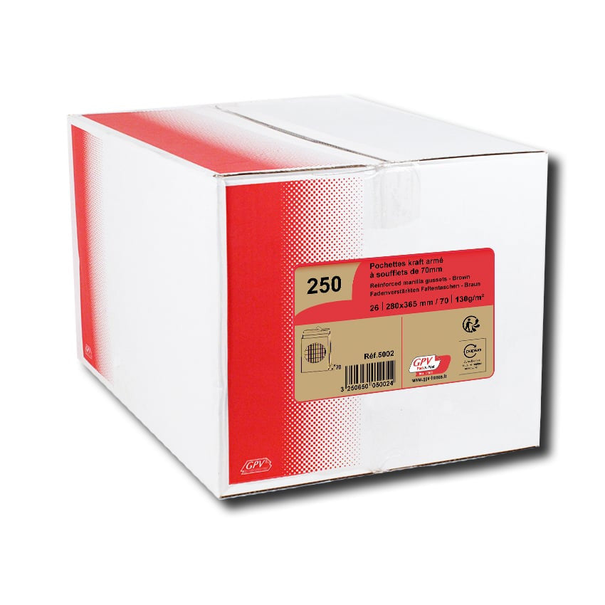 GPV France GPV Seitenfaltentasche – 280 × 365 × 70 mm, ohne Fenster, selbstklebend, Papier, braun – 250 Stk.