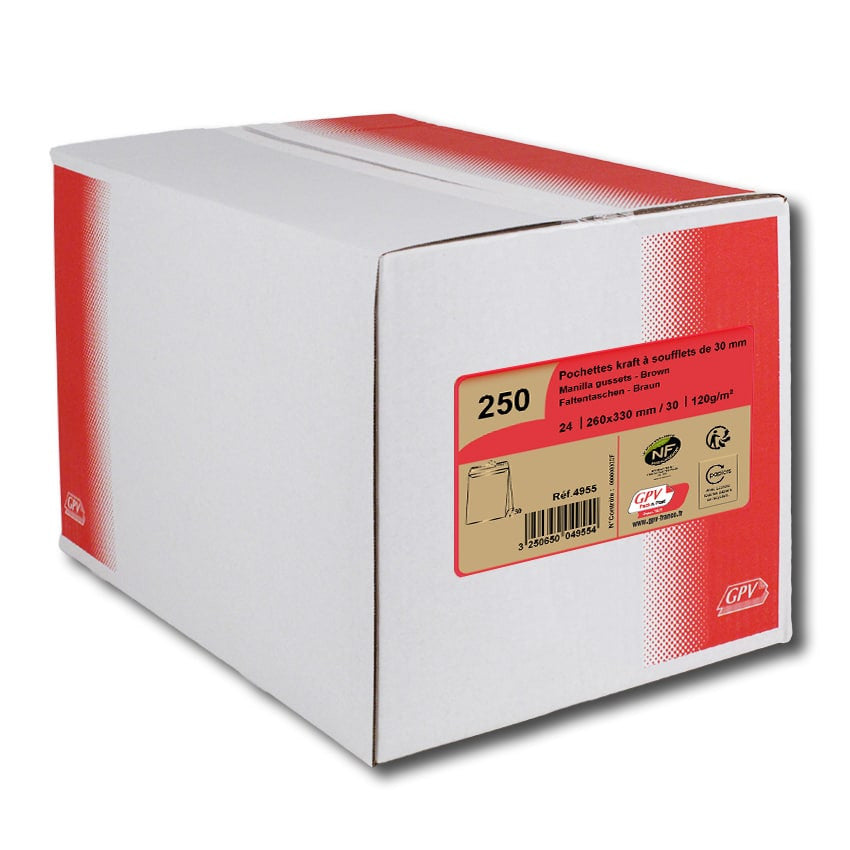 GPV France GPV Faltenversandtasche – 260 × 330 mm, 30 mm, ohne Fenster, selbstklebend, Papier, braun – 250 Stk.