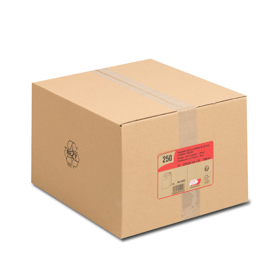 GPV France Seitenfaltentasche – C4, 30 mm, mit Fenster rechts, selbstklebend, Papier, braun – 250 Stk.