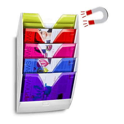 CEP Wandprospekthalter Happy – für A4, 5 Fächer, magnetisch, mehrfarbig, Polystyrol, 350×120×580 mm