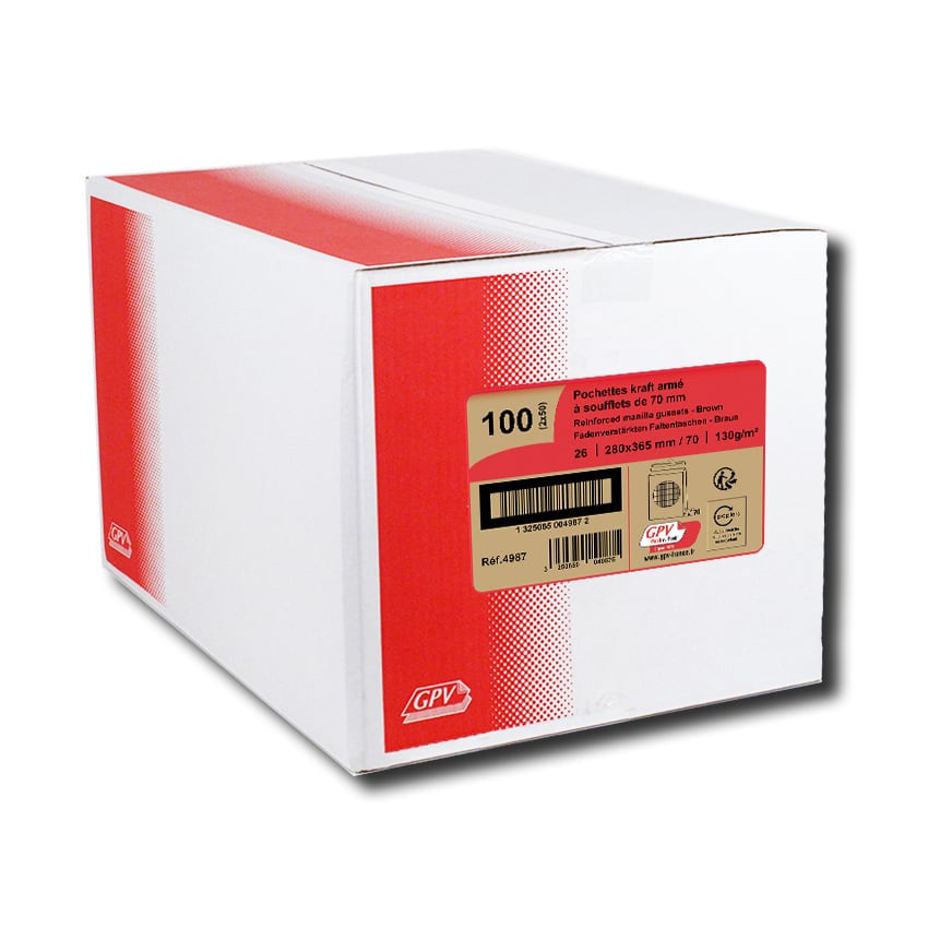 GPV France GPV Seitenfaltentasche – 280 × 375 × 70 mm, ohne Fenster, selbstklebend, Papier, braun – 50 Stk.