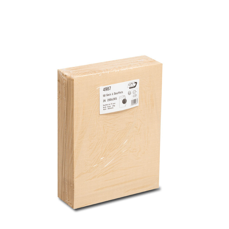 GPV France GPV Seitenfaltentasche – 280 × 375 × 70 mm, ohne Fenster, selbstklebend, Papier, braun – 50 Stk.