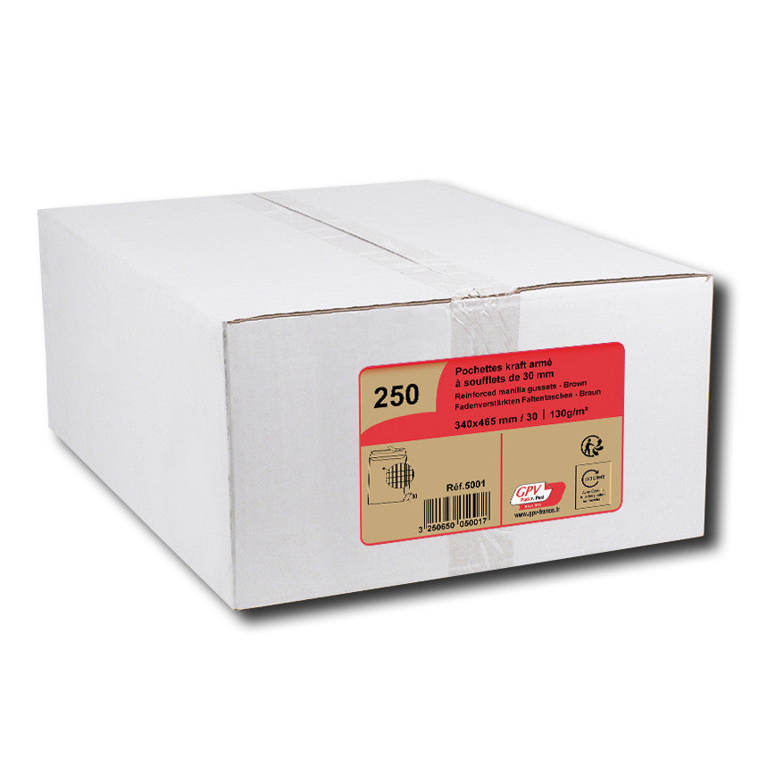 GPV France GPV Seitenfaltentasche – 340 × 465 mm, ohne Fenster, selbstklebend, Papier, braun – 250 Stk.
