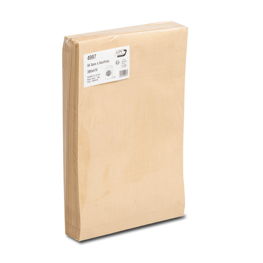 GPV France GPV Seitenfaltentasche – 300 × 470 mm, 70 mm, ohne Fenster, selbstklebend, Papier, braun – 50 Stk.