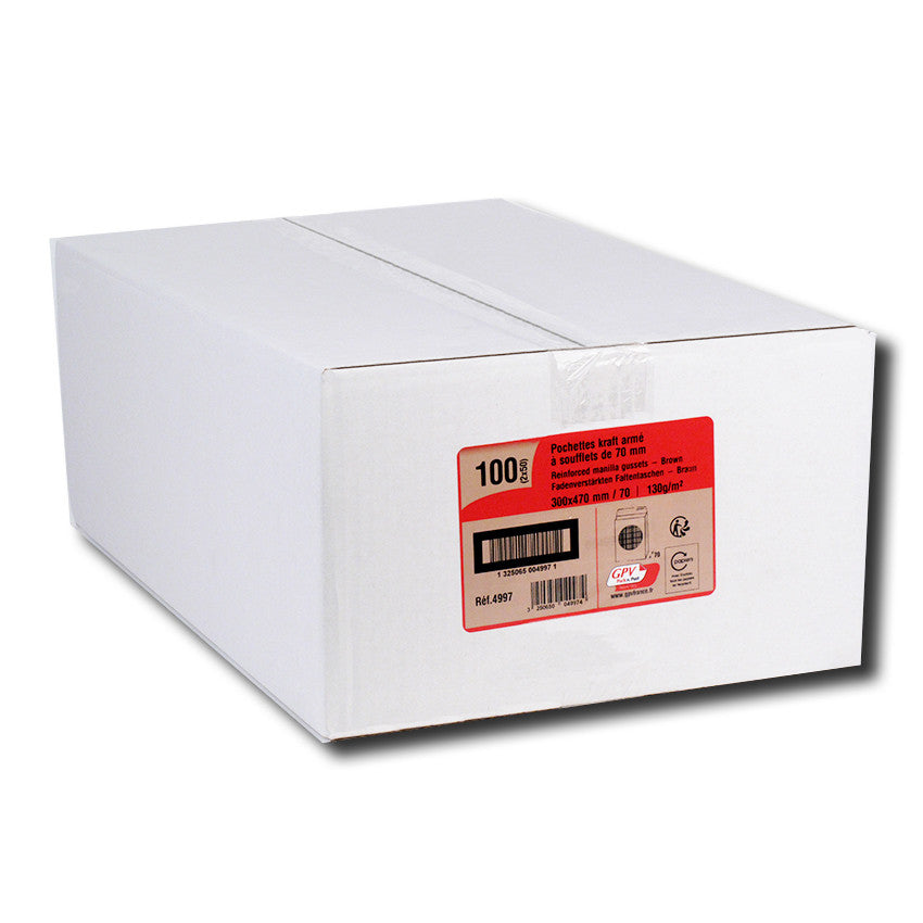 GPV France GPV Seitenfaltentasche – 300 × 470 mm, 70 mm, ohne Fenster, selbstklebend, Papier, braun – 50 Stk.