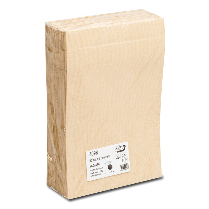GPV France GPV Seitenfaltentasche – 280 × 410 mm, ohne Fenster, selbstklebend, Papier, braun – 50 Stk.