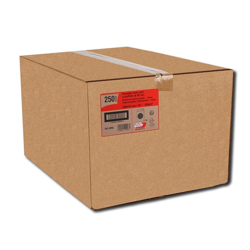 GPV France GPV Seitenfaltentasche – 280 × 410 mm, ohne Fenster, selbstklebend, Papier, braun – 50 Stk.
