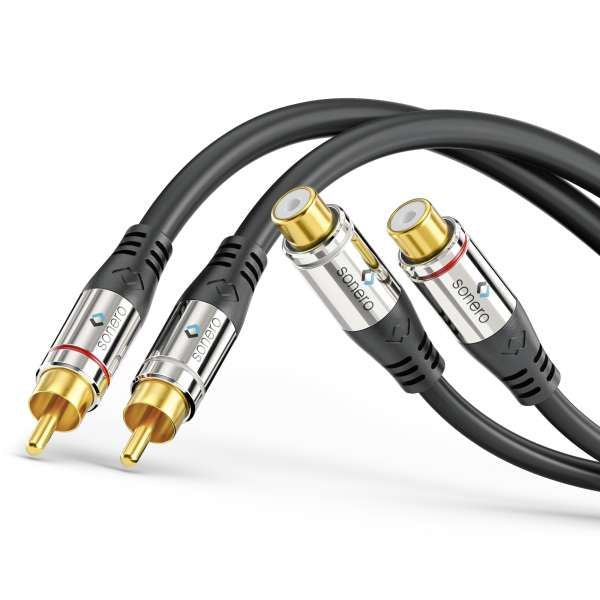Sonero Audio-Verlängerungskabel 2×RCA (Stecker) auf 2×RCA (Buchse) – 5 m, vergoldete Kontakte, Schwarz