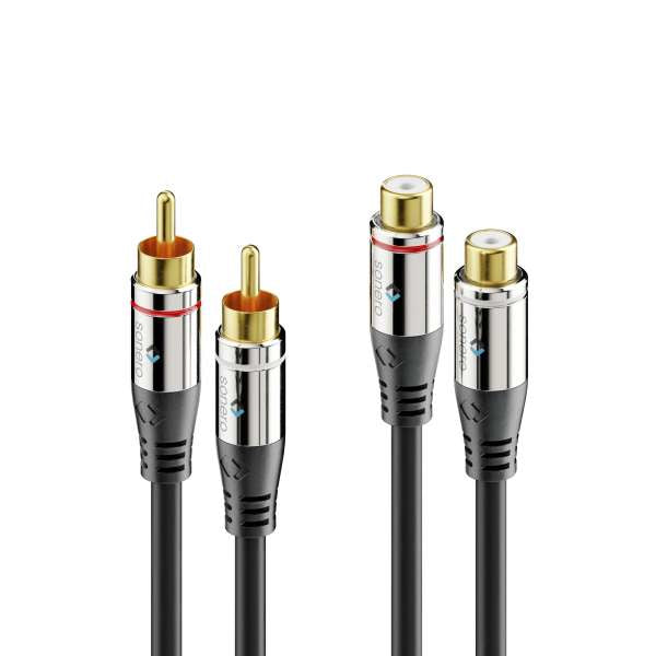 Sonero Audio-Verlängerungskabel 2×RCA (Stecker) auf 2×RCA (Buchse) – 5 m, vergoldete Kontakte, Schwarz