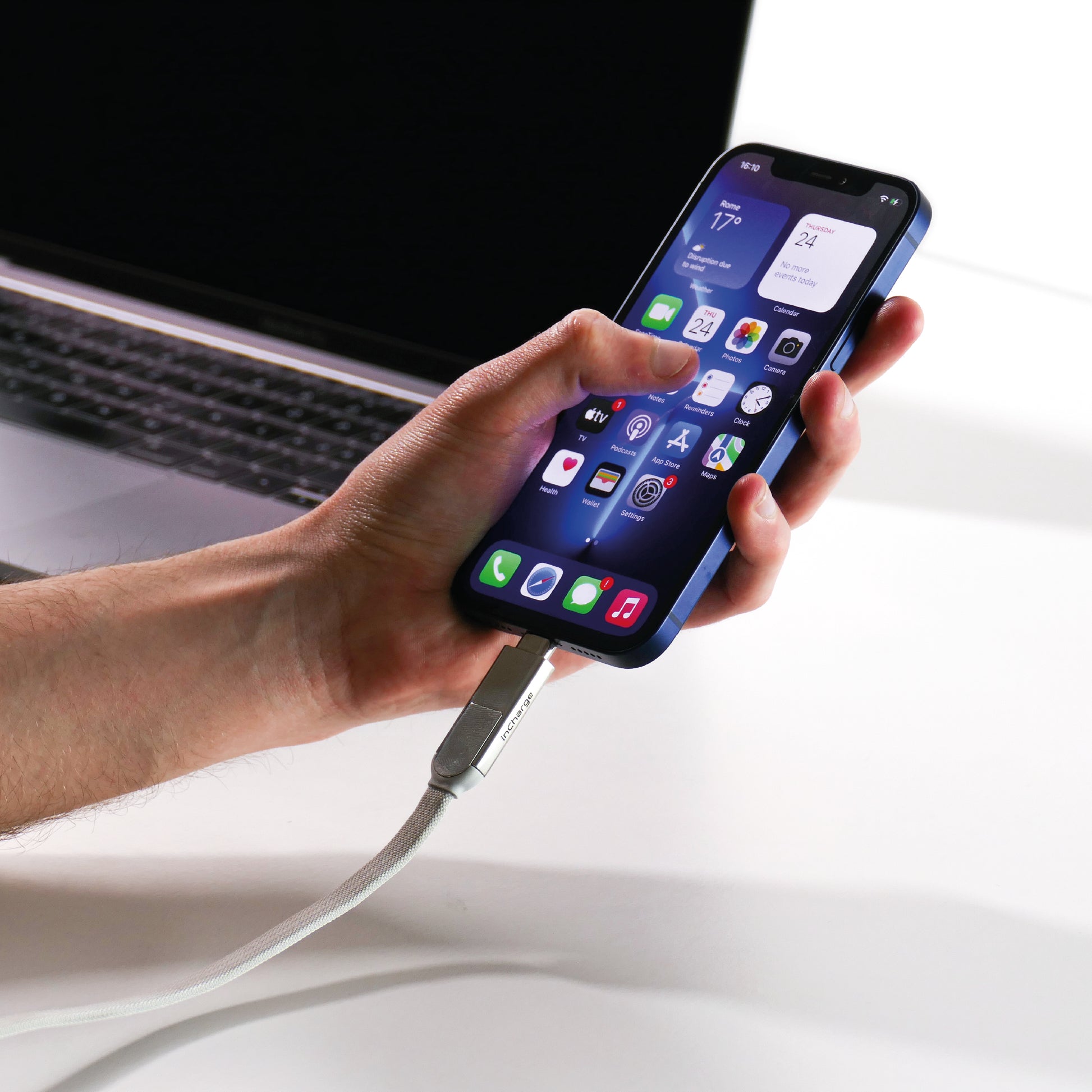 Rolling Square USB-C auf Lightning Kabel – USB 2.0 (480 Mbit/s) – 2 m – PD 100 W – Metallverstärkt – Weiss