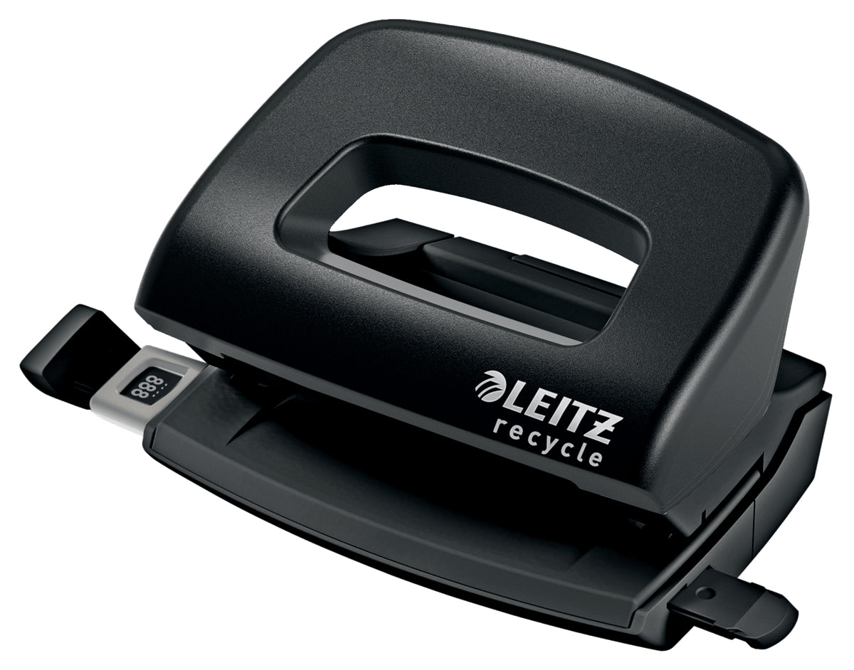 Leitz Mini-Locher NeXXt Recycle – 2-Loch, Lochabstand 80 mm, 10 Blatt, bis A4, Ø5,5 mm – Schwarz