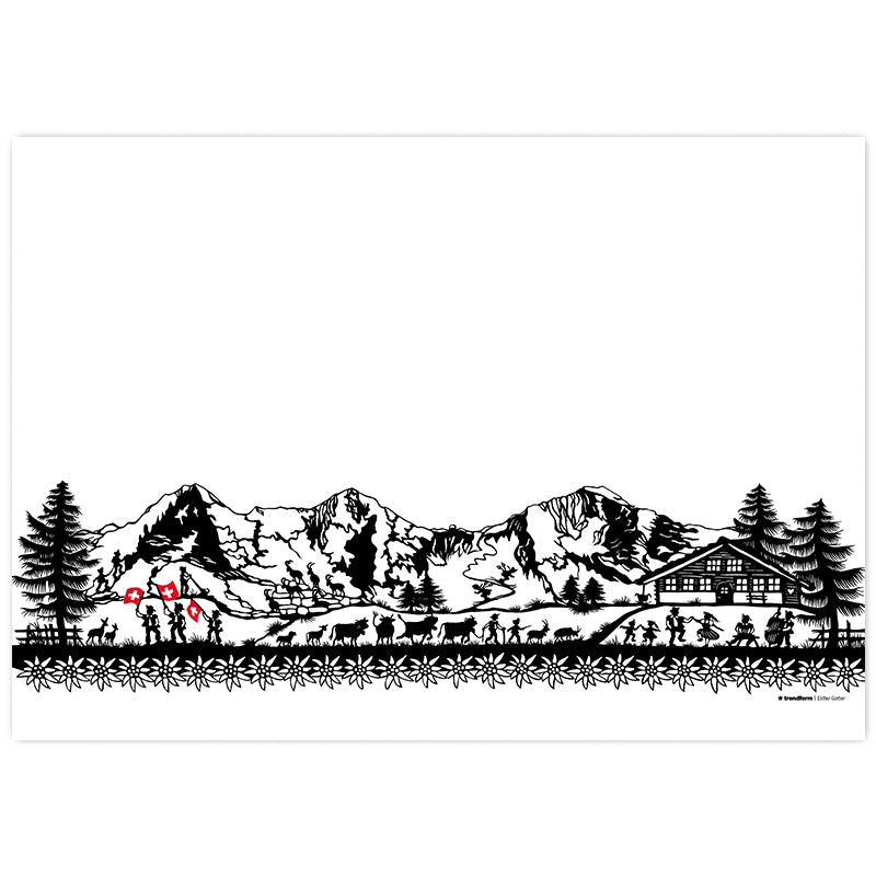 Trendform Tischset Swiss Tradition – Papier, Motiv Scherenschnitt Landleben, 42 × 29,7 cm