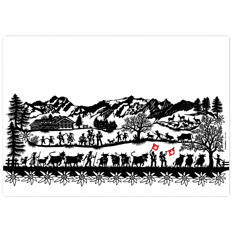 Trendform Tischset Swiss Tradition – Papier, Motiv Scherenschnitt Landleben, 42 × 29,7 cm
