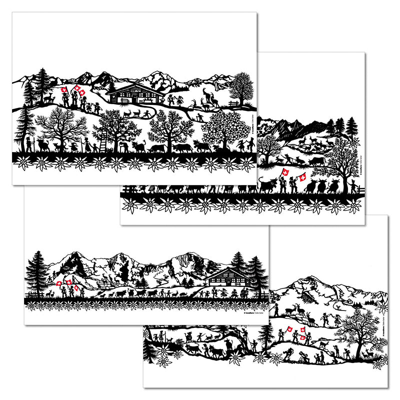 Trendform Tischset Swiss Tradition – Papier, Motiv Scherenschnitt Landleben, 42 × 29,7 cm
