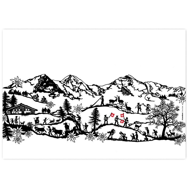 Trendform Tischset Swiss Tradition – Papier, Motiv Scherenschnitt Landleben, 42 × 29,7 cm