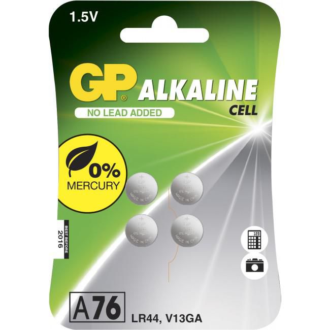 GP Batteries Knopfzellen LR44, Alkaline, 1,5 V – 4 Stk.