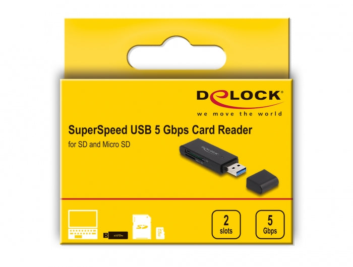 DeLOCK 91002 Kartenleser – SD, microSD (SDHC/SDXC) – USB‑A 3.2 Gen 1 – 5 Gbit/s
