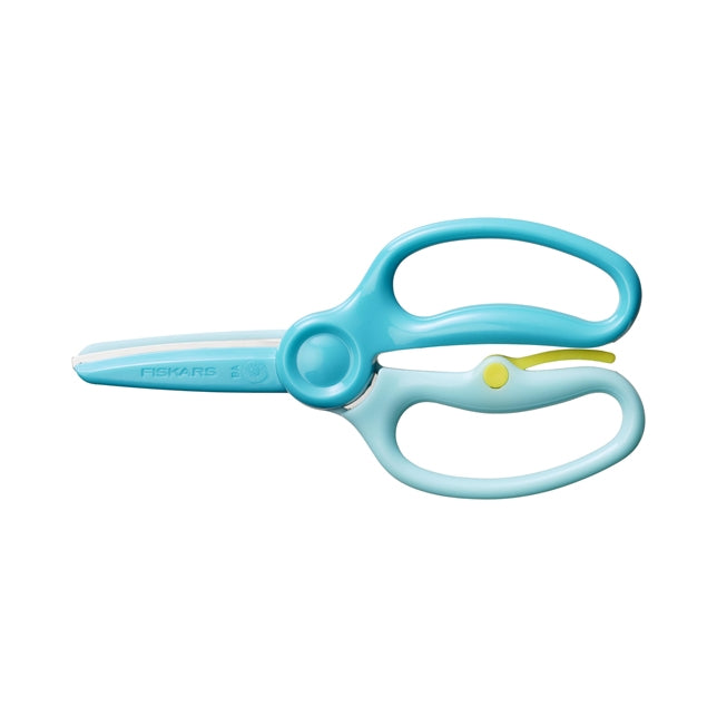 Fiskars Kinderschere 8,6 cm, abgerundet, für Rechts- und Linkshänder – Metall, mit Übungshebel, Blau