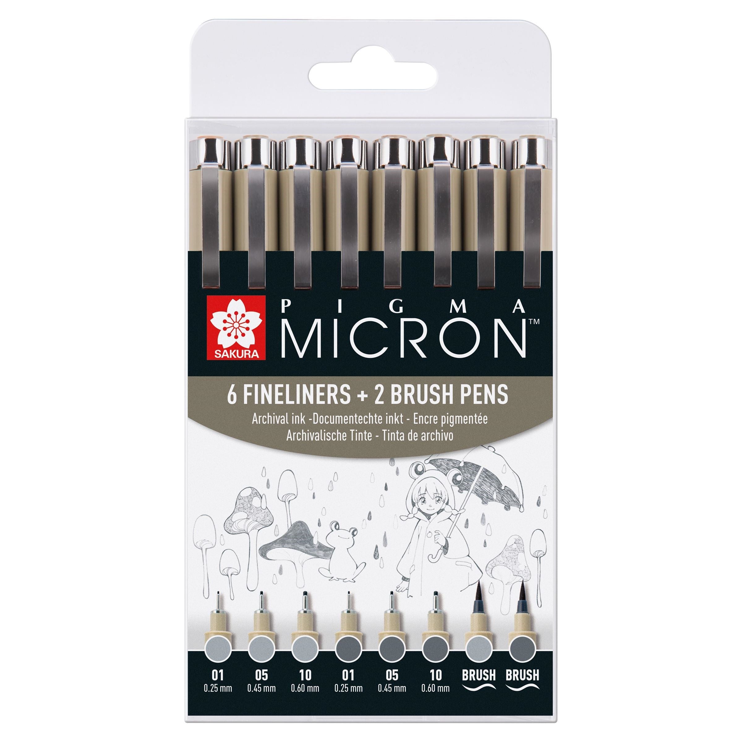 Sakura Pigma Micron Fineliner – 8 Stk., 0,45–0,6 mm, 2 Farben, wasserfest