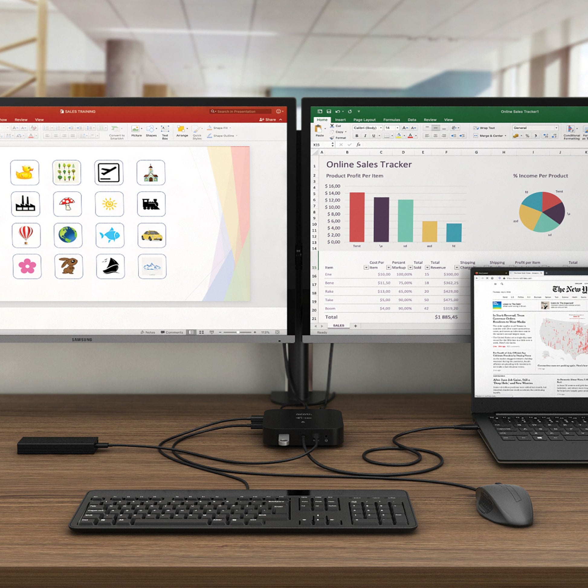 DICOTA D31949-UK Dockingstation – USB-C, 1× DP, 1× HDMI, 2× USB-A, 100 W PD, für Windows/Mac/Linux