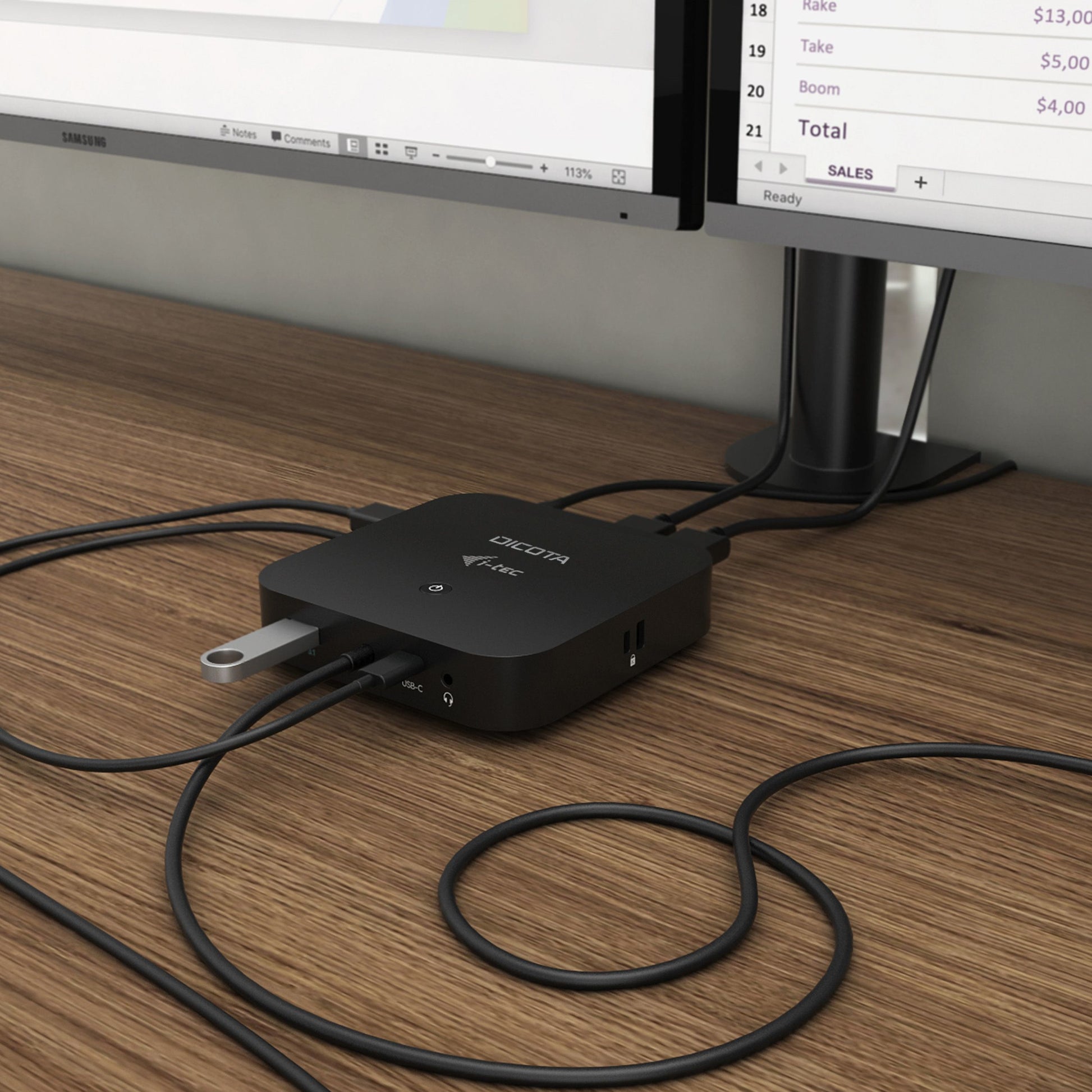 DICOTA D31949-UK Dockingstation – USB-C, 1× DP, 1× HDMI, 2× USB-A, 100 W PD, für Windows/Mac/Linux