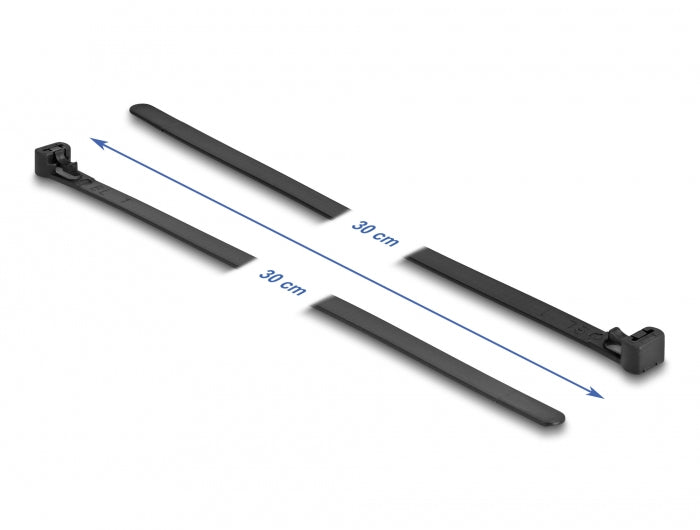DeLOCK Klett-Kabelbinder 300 × 7,6 mm, Schwarz, 100 Stk.