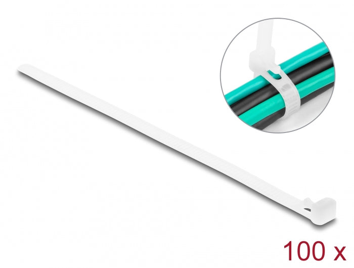DeLOCK Klettkabelbinder, 7,2 mm × 0,2 m, Weiss, 100 Stück