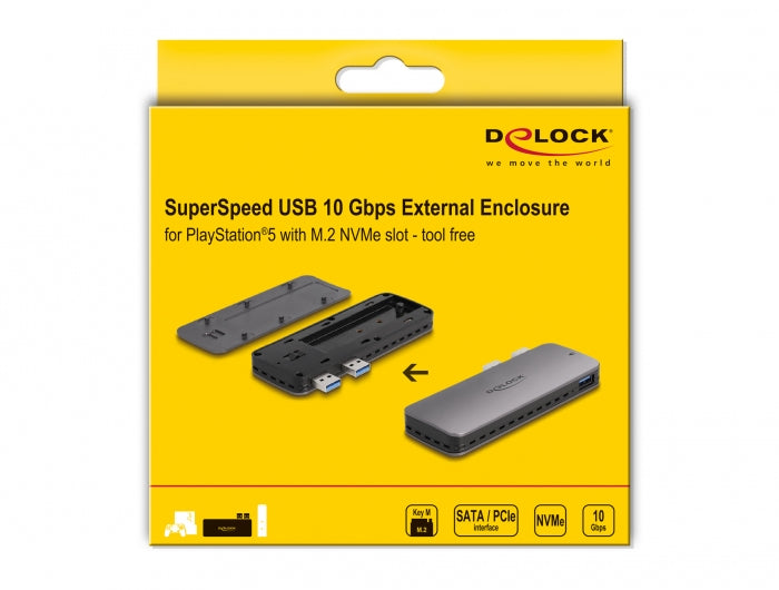 DeLOCK USB3.2 Gen 2 Gehäuse für PS5 – 1-Bay M.2 SSD-Gehäuse – für M.2 (NVMe/PCIe, SATA)