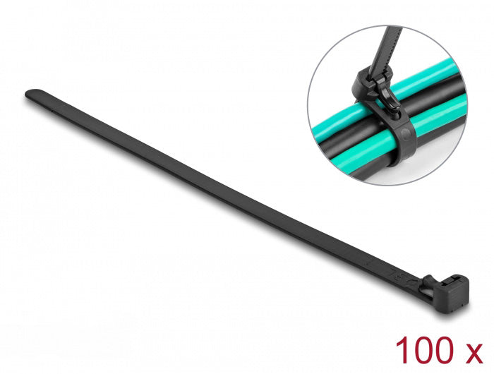 DeLOCK Klettkabelbinder, 150 mm × 7,5 mm, 100er-Pack – schwarz