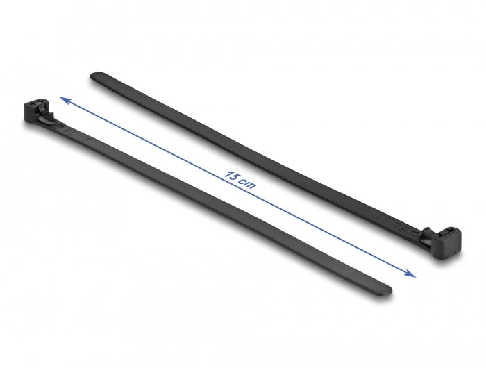 DeLOCK Kabelbinder, 200×7,5 mm, 100er-Pack, wiederverwendbar, hitzebeständig, mit Klettverschluss – schwarz