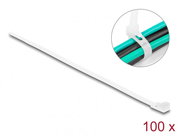 DeLOCK Klettkabelbinder 4,8×200 mm, 100er-Pack – Weiss