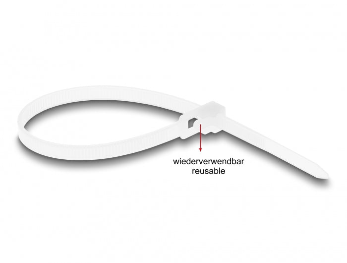 DeLOCK Klettkabelbinder 4,8×200 mm, 100er-Pack – Weiss