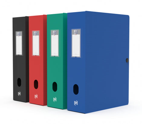 Oxford Heftbox Memphis A4 – Druckknopf, Polypropylen (PP), Mehrfarbig, Daumenbohrung, Füllhöhe 80 mm, 8 Stk.