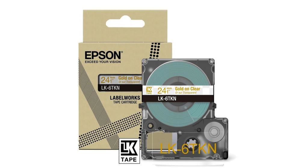 Epson Schriftband – 24 mm × 9 m, klar, gold – LK-6TKN