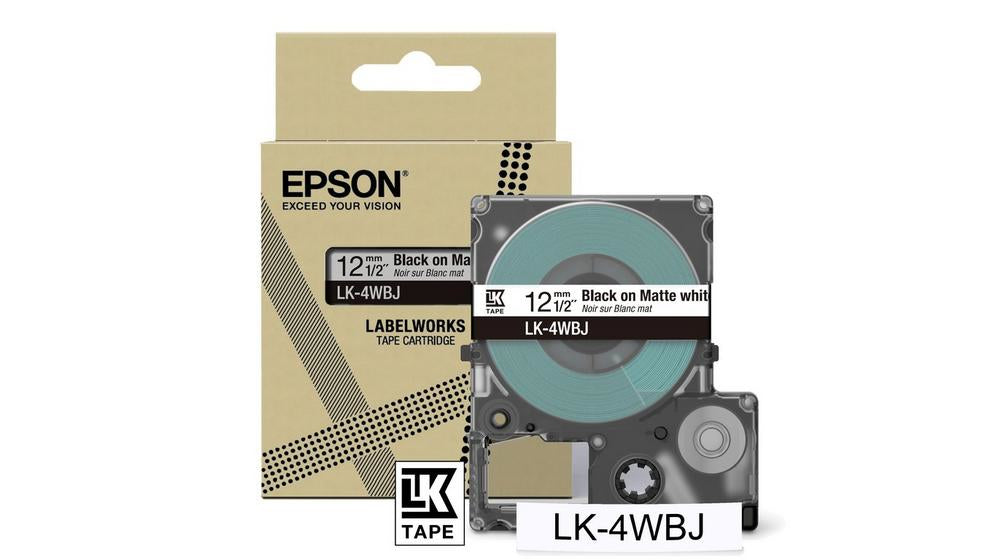 Epson Schriftband – 12mm × 8m, weiss, schwarz – LK-4WBJ